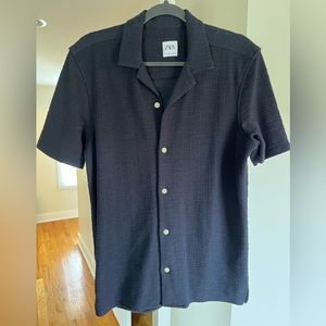 Zara Navy Blue Shirt sleeve Button Up Size Small Heavy jersey material